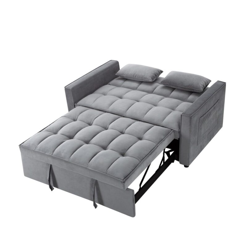 Gewnee 55a Pull Out Couch 2-Seater Sleeper Loveseat, 3-in-1 Reclining Sofa Bed, Futon Adjustable Backrest with Pillows, Pockets, Couch for Living Room Apartment Lounge - Image 4