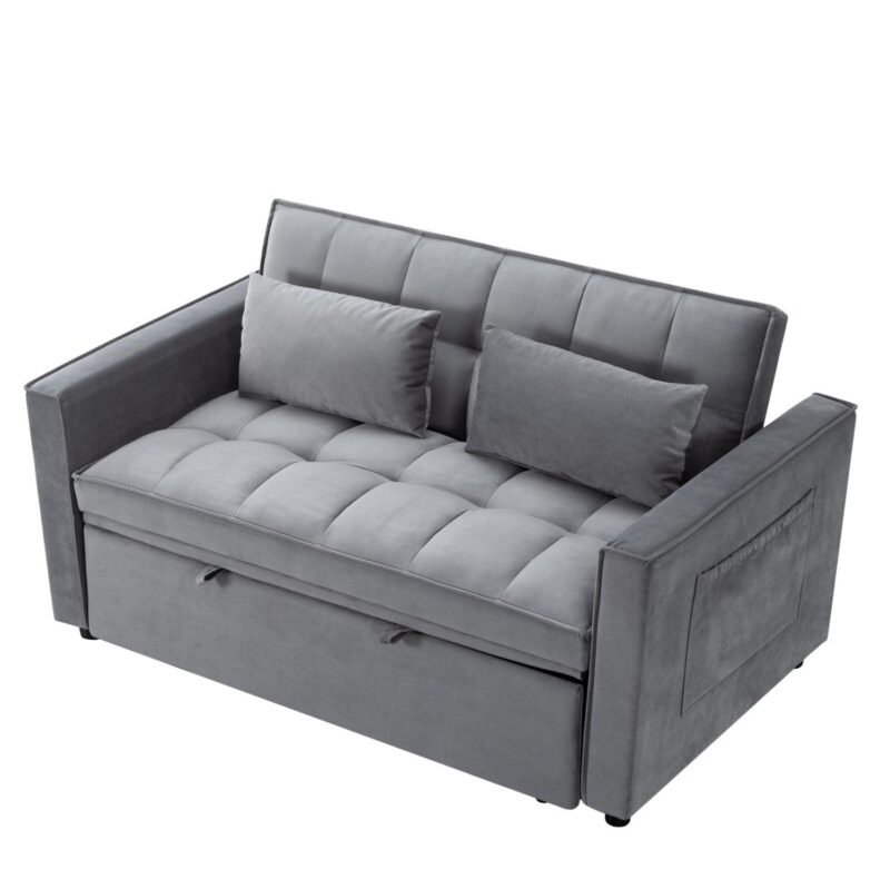 Gewnee 55a Pull Out Couch 2-Seater Sleeper Loveseat, 3-in-1 Reclining Sofa Bed, Futon Adjustable Backrest with Pillows, Pockets, Couch for Living Room Apartment Lounge - Image 7