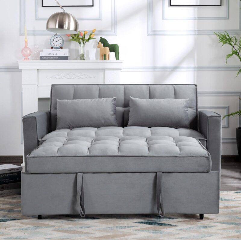 Gewnee 55a Pull Out Couch 2-Seater Sleeper Loveseat, 3-in-1 Reclining Sofa Bed, Futon Adjustable Backrest with Pillows, Pockets, Couch for Living Room Apartment Lounge - Image 14