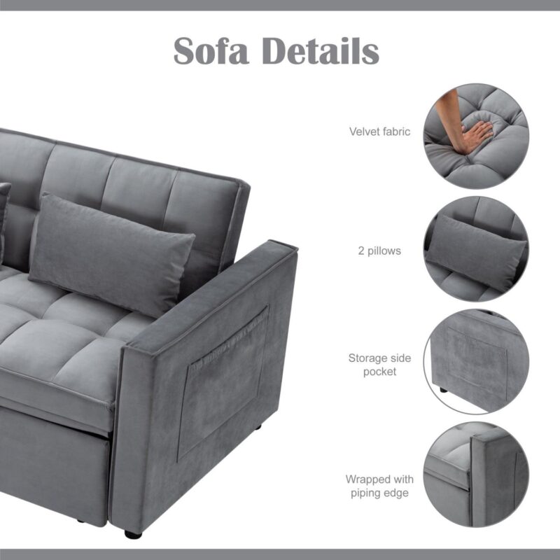 Gewnee 55a Pull Out Couch 2-Seater Sleeper Loveseat, 3-in-1 Reclining Sofa Bed, Futon Adjustable Backrest with Pillows, Pockets, Couch for Living Room Apartment Lounge - Image 18