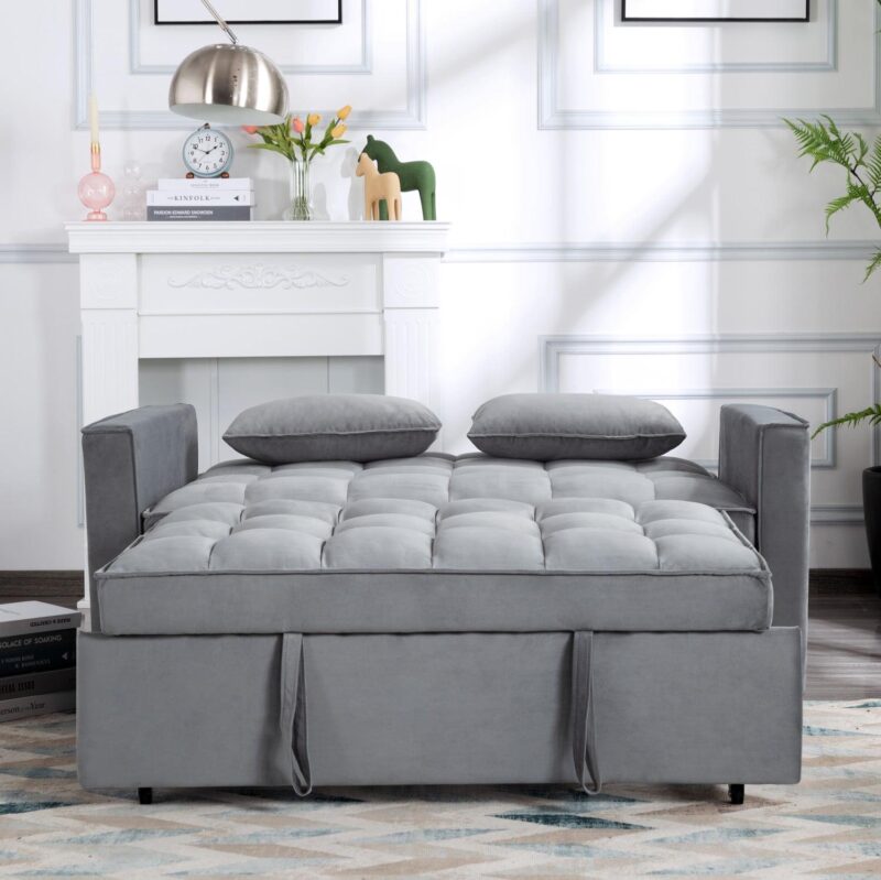 Gewnee 55a Pull Out Couch 2-Seater Sleeper Loveseat, 3-in-1 Reclining Sofa Bed, Futon Adjustable Backrest with Pillows, Pockets, Couch for Living Room Apartment Lounge - Image 15
