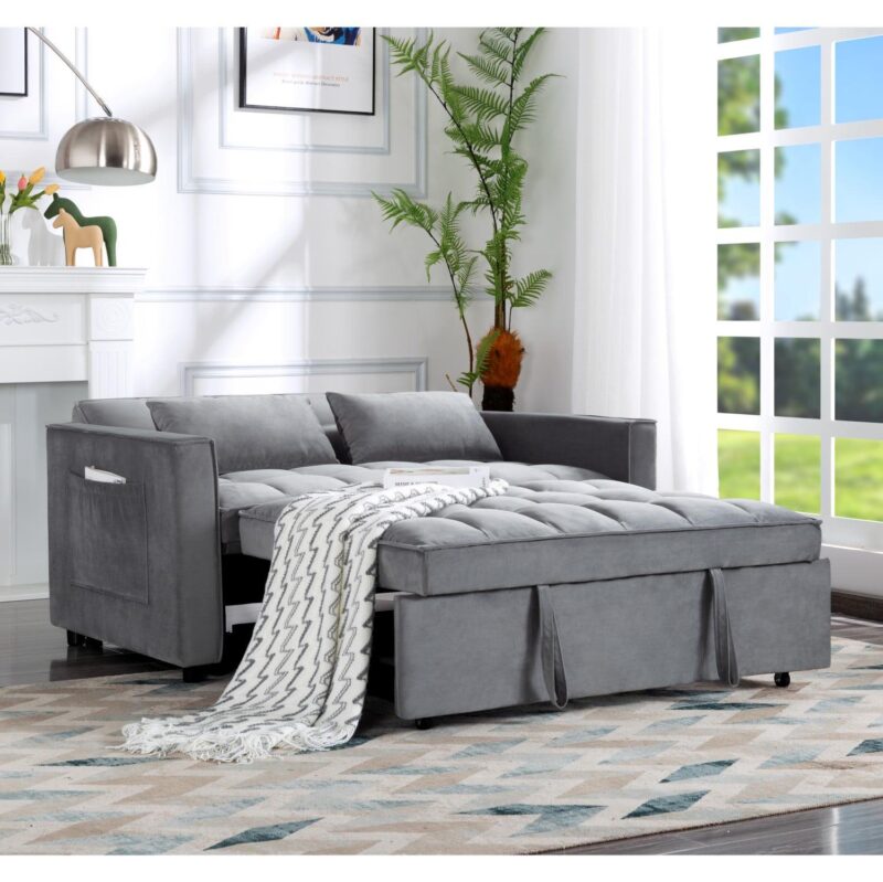 Gewnee 55a Pull Out Couch 2-Seater Sleeper Loveseat, 3-in-1 Reclining Sofa Bed, Futon Adjustable Backrest with Pillows, Pockets, Couch for Living Room Apartment Lounge - Image 13