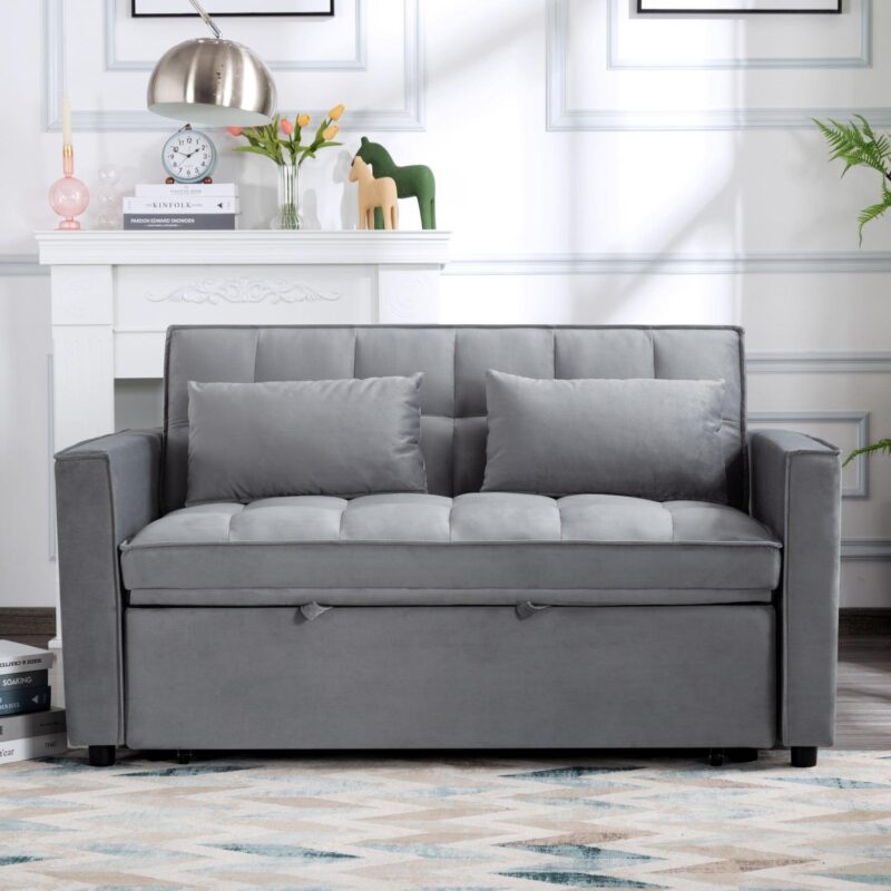 Gewnee 55a Pull Out Couch 2-Seater Sleeper Loveseat, 3-in-1 Reclining Sofa Bed, Futon Adjustable Backrest with Pillows, Pockets, Couch for Living Room Apartment Lounge - Image 16