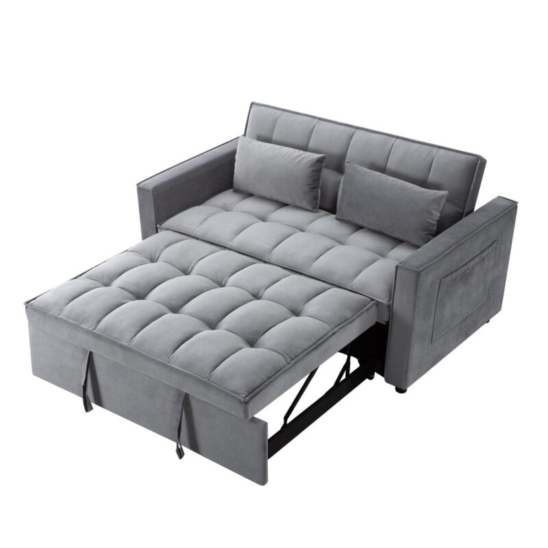 Gewnee 55a Pull Out Couch 2-Seater Sleeper Loveseat, 3-in-1 Reclining Sofa Bed, Futon Adjustable Backrest with Pillows, Pockets, Couch for Living Room Apartment Lounge - Image 6