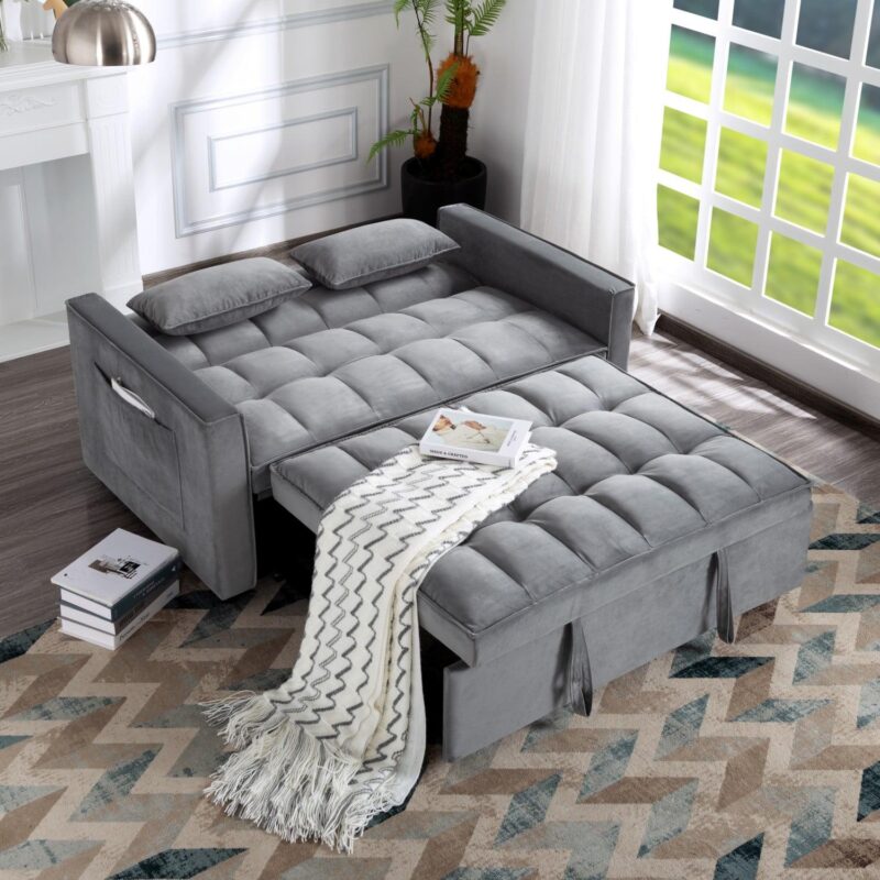 Gewnee 55a Pull Out Couch 2-Seater Sleeper Loveseat, 3-in-1 Reclining Sofa Bed, Futon Adjustable Backrest with Pillows, Pockets, Couch for Living Room Apartment Lounge - Image 11