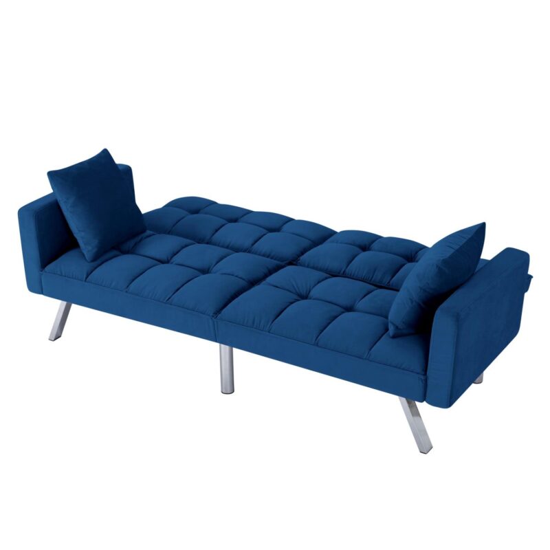 Gewnee 74 Velvet Upholstered Modern Convertible Futon, Adjustable Folding Sofa Bed, Guest Bed for Living Room Bedroom (Navy Blue) - Image 9