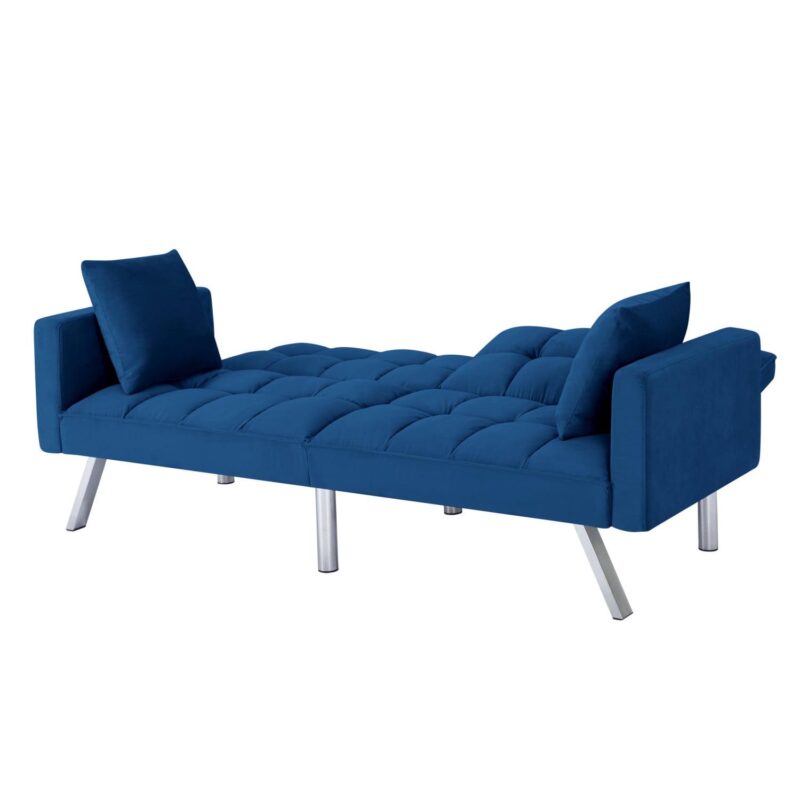 Gewnee 74 Velvet Upholstered Modern Convertible Futon, Adjustable Folding Sofa Bed, Guest Bed for Living Room Bedroom (Navy Blue) - Image 7