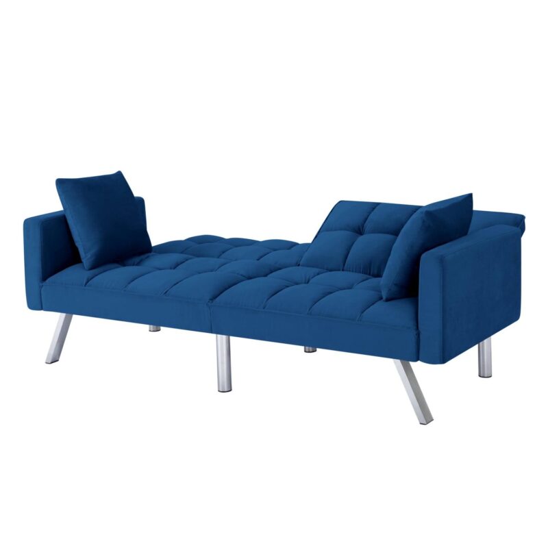 Gewnee 74 Velvet Upholstered Modern Convertible Futon, Adjustable Folding Sofa Bed, Guest Bed for Living Room Bedroom (Navy Blue) - Image 5