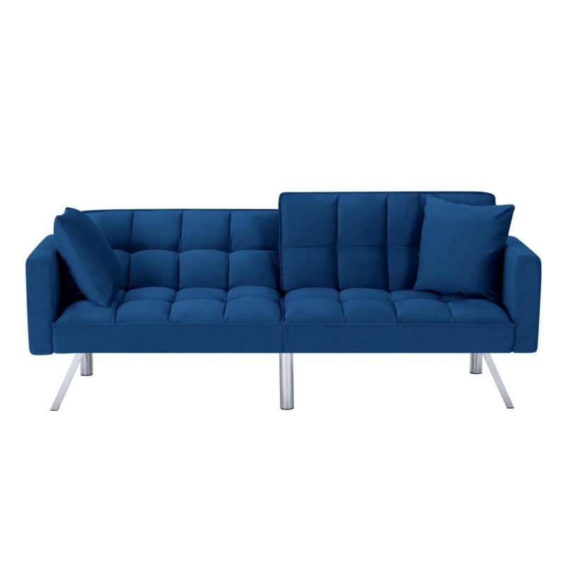 Gewnee 74 Velvet Upholstered Modern Convertible Futon, Adjustable Folding Sofa Bed, Guest Bed for Living Room Bedroom (Navy Blue) - Image 12