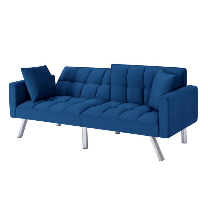 Gewnee 74 Velvet Upholstered Modern Convertible Futon, Adjustable Folding Sofa Bed, Guest Bed for Living Room Bedroom (Navy Blue) - Image 15