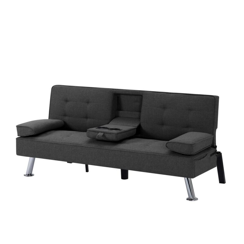 Gewnee Futon Sleeper Sofa Bed Modern Polyester Couch Convertible Folding Recliner Living Room Furniture with 2 Cup Holders for Guest Room - Image 8