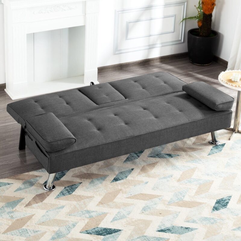 Gewnee Futon Sleeper Sofa Bed Modern Polyester Couch Convertible Folding Recliner Living Room Furniture with 2 Cup Holders for Guest Room - Image 4