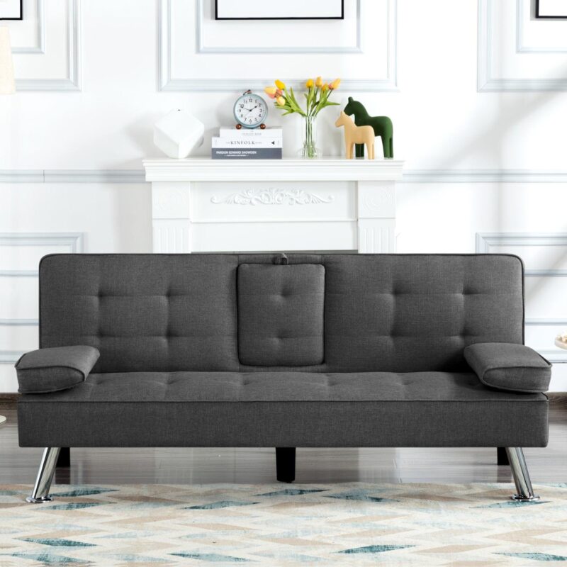 Gewnee Futon Sleeper Sofa Bed Modern Polyester Couch Convertible Folding Recliner Living Room Furniture with 2 Cup Holders for Guest Room - Image 9