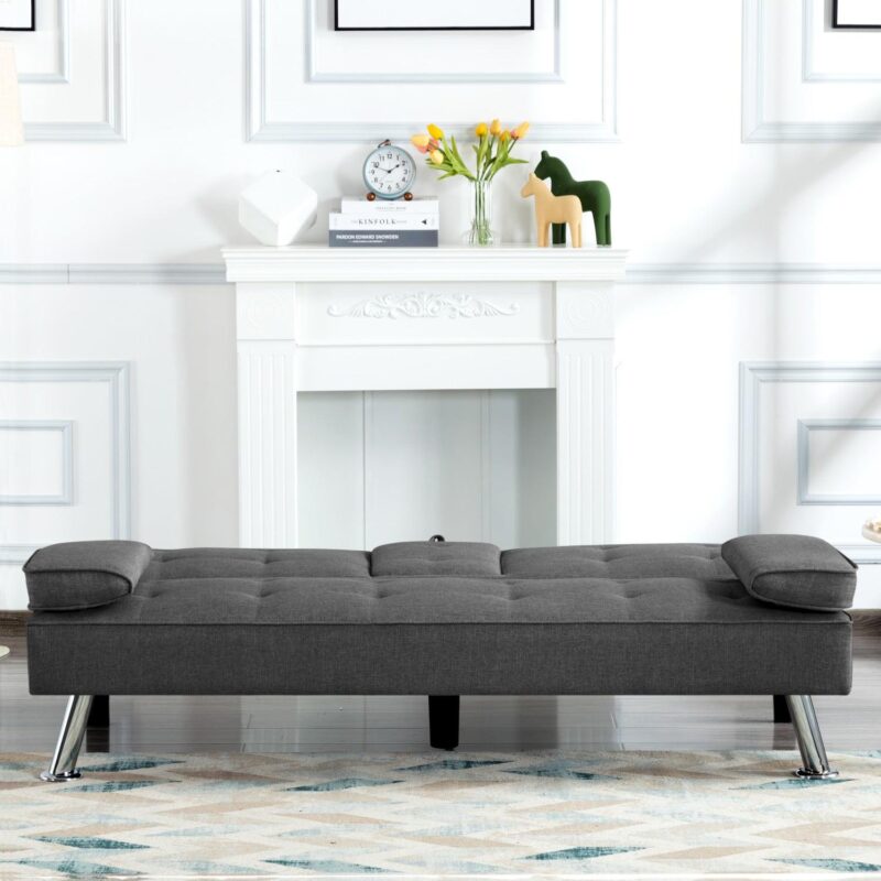 Gewnee Futon Sleeper Sofa Bed Modern Polyester Couch Convertible Folding Recliner Living Room Furniture with 2 Cup Holders for Guest Room - Image 3