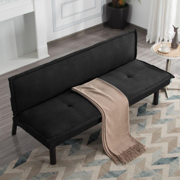 Gewnee Futon Sofa Bed,Modern Velvet Convertible Sofa Bed with 3 Adjustable Backrest Angles,Loveseat Sleeper Couch for Living Room Apartment Furniture i 1/4 Black)