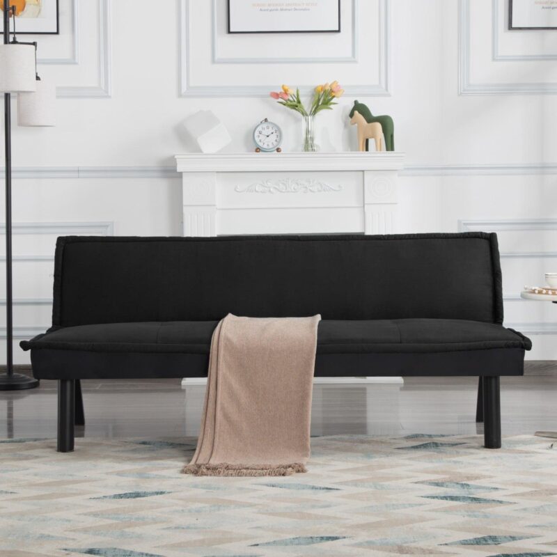 Gewnee Futon Sofa Bed,Modern Velvet Convertible Sofa Bed with 3 Adjustable Backrest Angles,Loveseat Sleeper Couch for Living Room Apartment Furniture i 1/4 Black) - Image 10
