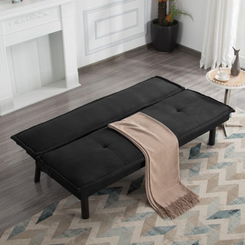Gewnee Futon Sofa Bed,Modern Velvet Convertible Sofa Bed with 3 Adjustable Backrest Angles,Loveseat Sleeper Couch for Living Room Apartment Furniture i 1/4 Black) - Image 4
