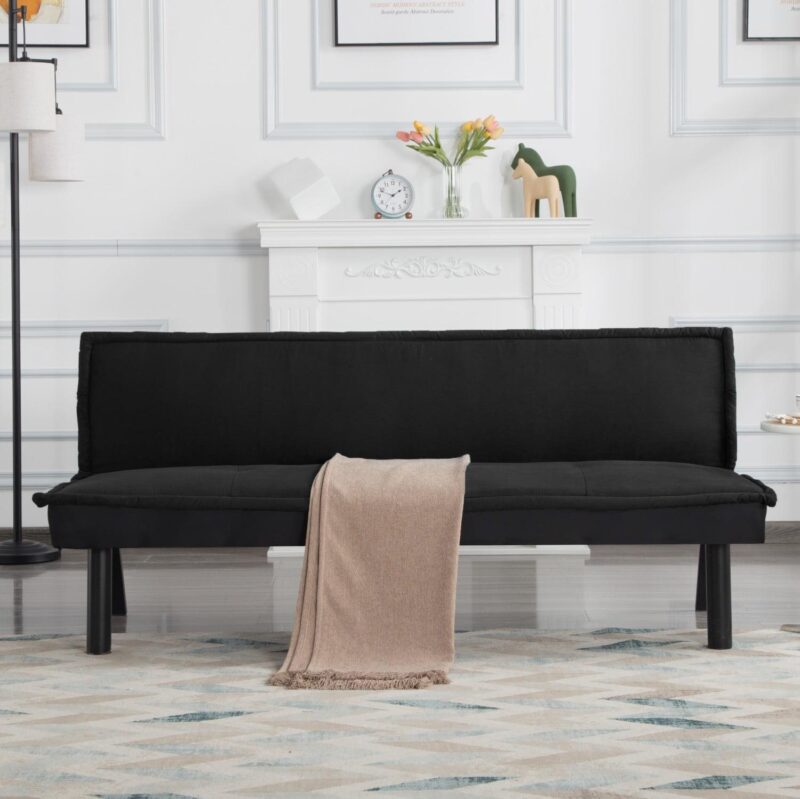 Gewnee Futon Sofa Bed,Modern Velvet Convertible Sofa Bed with 3 Adjustable Backrest Angles,Loveseat Sleeper Couch for Living Room Apartment Furniture i 1/4 Black) - Image 11