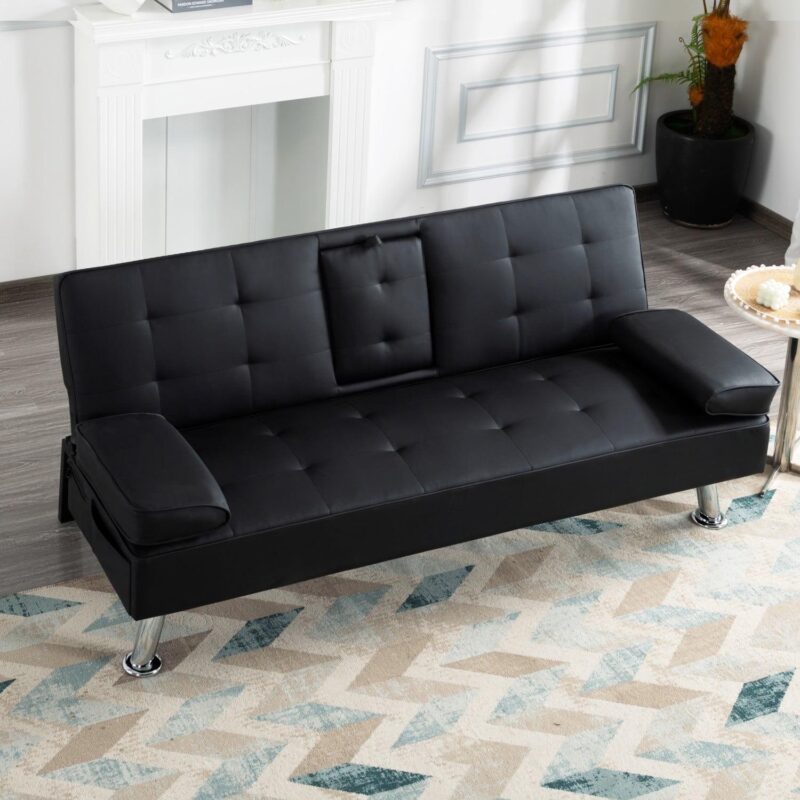 Gewnee Modern Futon Sleeper Sofa Bed Convertible Folding Recliner Couch Furniture with 2 Cup Holders for Livin g Room - Image 6