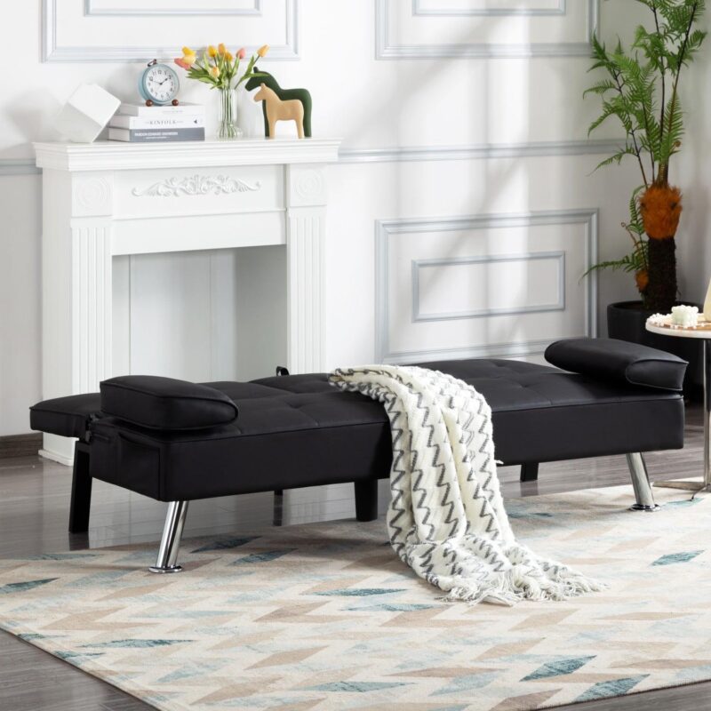 Gewnee Modern Futon Sleeper Sofa Bed Convertible Folding Recliner Couch Furniture with 2 Cup Holders for Livin g Room - Image 7