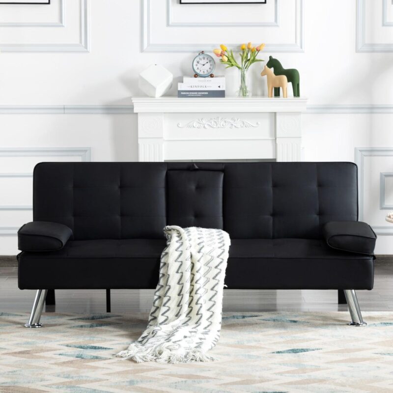 Gewnee Modern Futon Sleeper Sofa Bed Convertible Folding Recliner Couch Furniture with 2 Cup Holders for Livin g Room - Image 10