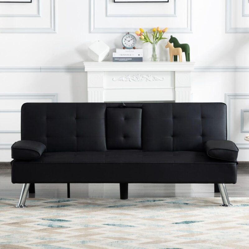 Gewnee Modern Futon Sleeper Sofa Bed Convertible Folding Recliner Couch Furniture with 2 Cup Holders for Livin g Room - Image 9
