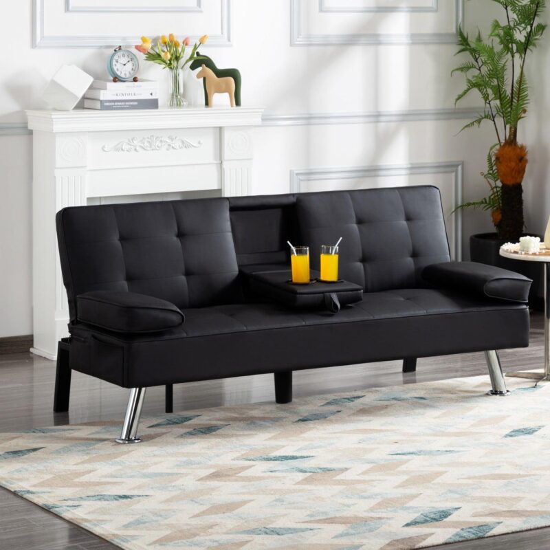 Gewnee Modern Futon Sleeper Sofa Bed Convertible Folding Recliner Couch Furniture with 2 Cup Holders for Livin g Room - Image 5