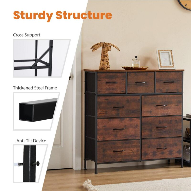 Gianna Dressers with 9 Drawers, Organization Furniture for Home, Fabric Cabinet, Rustic Brown - Image 5