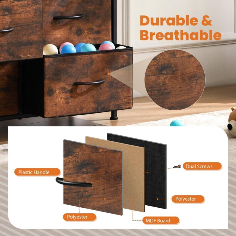 Gianna Dressers with 9 Drawers, Organization Furniture for Home, Fabric Cabinet, Rustic Brown - Image 4