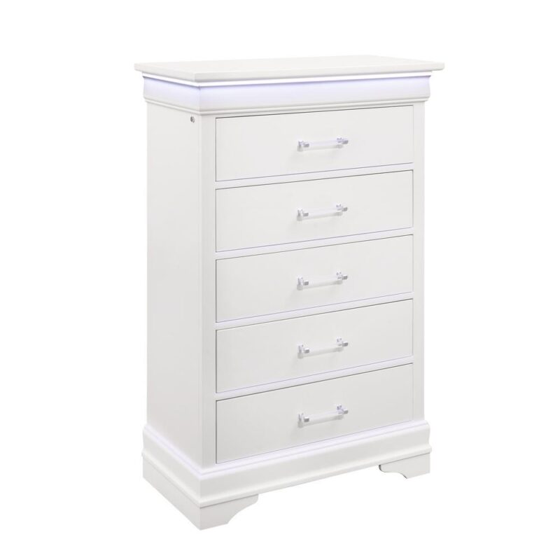 Global Furniture USA Charlie Traditional/Modern White Wood Chest with LED - Image 5