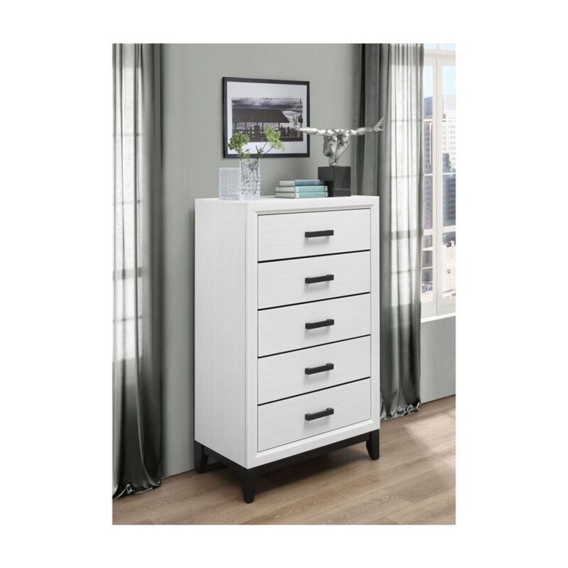 Global Furniture USA Kate White and Black 5-Drawer Bedroom Chest - Image 7