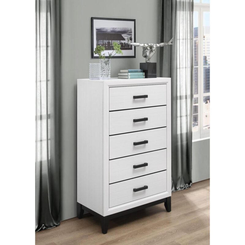 Global Furniture USA Kate White and Black 5-Drawer Bedroom Chest - Image 3
