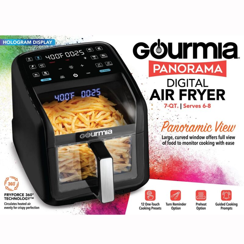 Gourmia Panorama 7-QT Digital Air Fryer w/ Panoramic View, Holographic Display, and 12 Presets, Black, New - Image 12