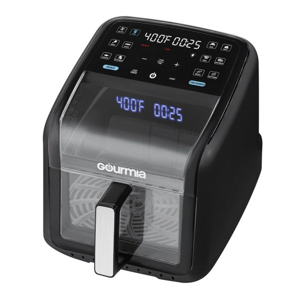 Gourmia Panorama 7-QT Digital Air Fryer w/ Panoramic View, Holographic Display, and 12 Presets, Black, New
