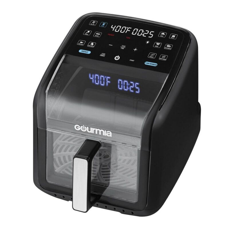 Gourmia Panorama 7-QT Digital Air Fryer w/ Panoramic View, Holographic Display, and 12 Presets, Black, New