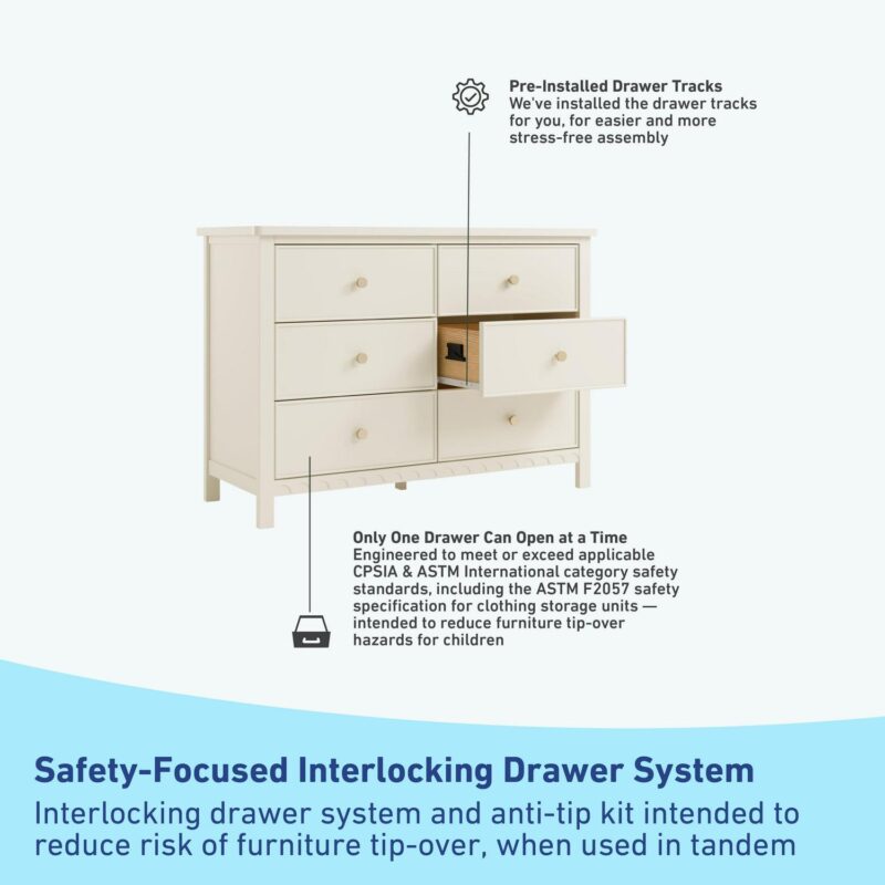 Graco Sasha 6 Drawer Nursery Dresser, Frosted Oat - Image 5