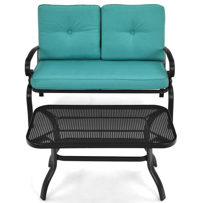 Gymax 2PCS Patio Loveseat and Table Set Conversation Sofa Set w/ Turquoise Cushions - Image 8