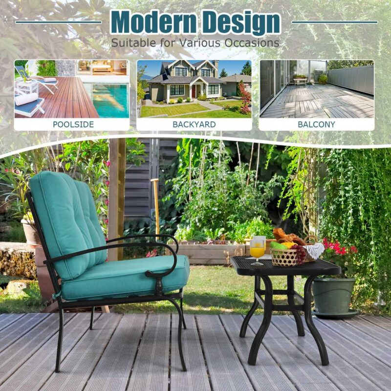 Gymax 2PCS Patio Loveseat and Table Set Conversation Sofa Set w/ Turquoise Cushions - Image 4