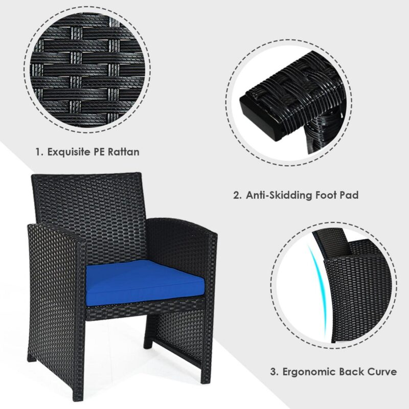 Gymax 4PCS Rattan Outdoor Conversation Set Patio Furniture Set w/ Navy Cushions - Image 8