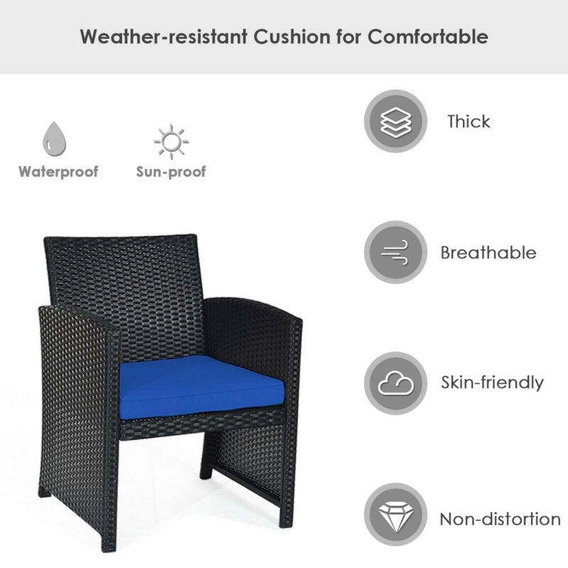 Gymax 4PCS Rattan Outdoor Conversation Set Patio Furniture Set w/ Navy Cushions - Image 5