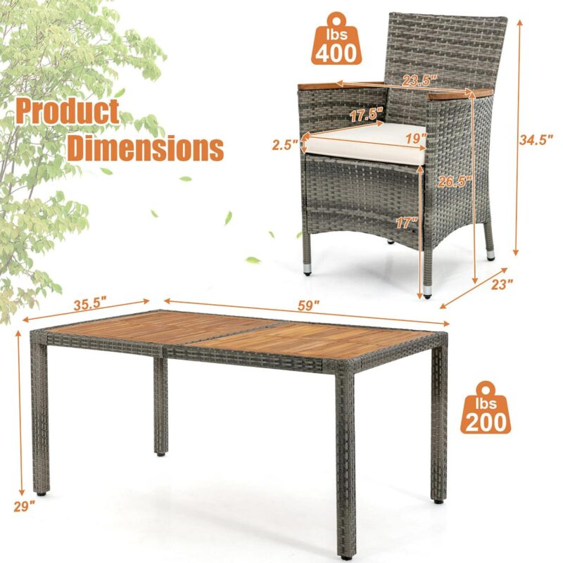 Gymax 7PCS Outdoor Dining Set Patio Acacia Wood and Rattan Furniture Set w/ Cushions - Image 3