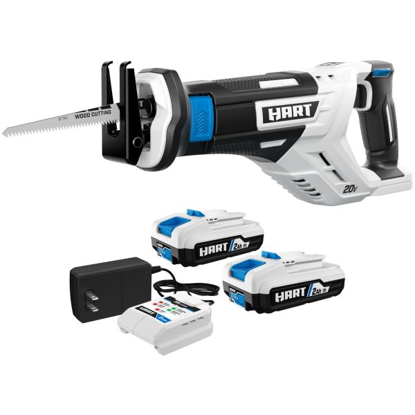 HART 20-Volt Reciprocating Saw with 2-Pack 2Ah Battery and Charger Starter Kit Bundle