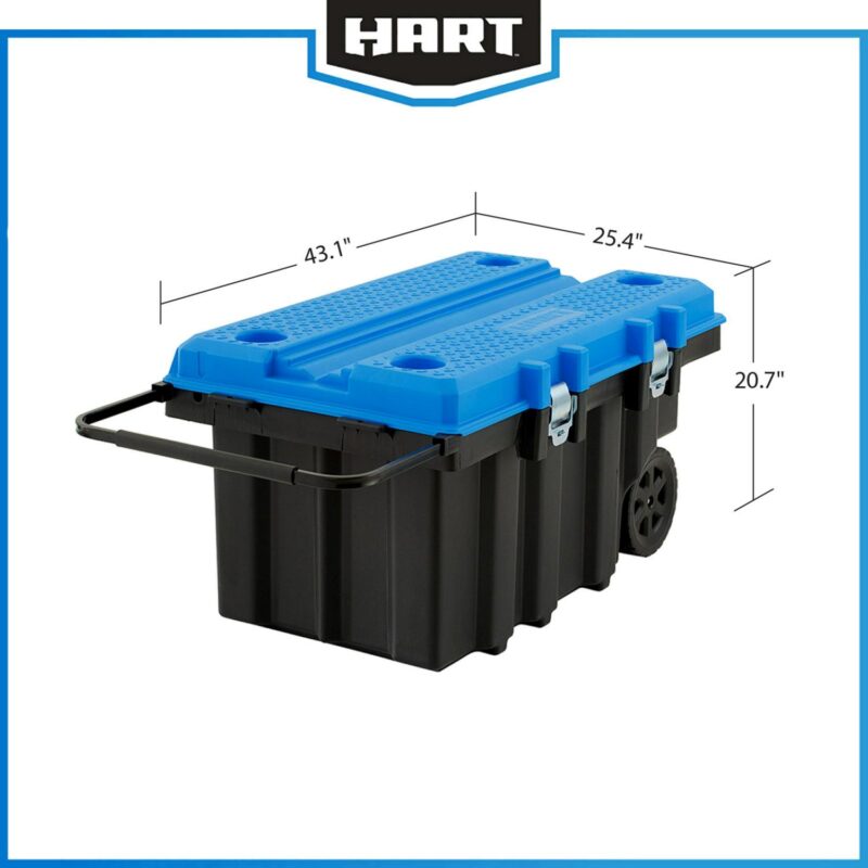 HART 50 Gallon Rolling Plastic Tool Chest with Work Top for Garage, Black with Blue Lid - Image 2