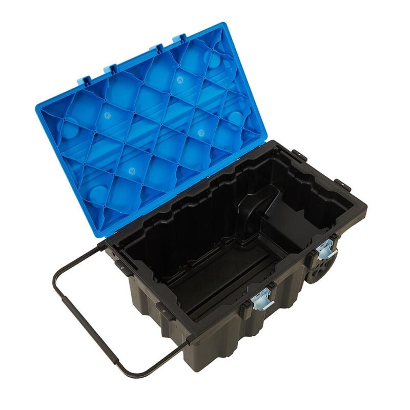 HART 50 Gallon Rolling Plastic Tool Chest with Work Top for Garage, Black with Blue Lid - Image 13
