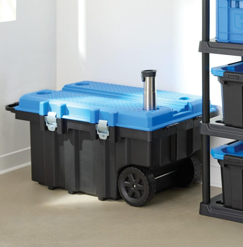 HART 50 Gallon Rolling Plastic Tool Chest with Work Top for Garage, Black with Blue Lid - Image 12