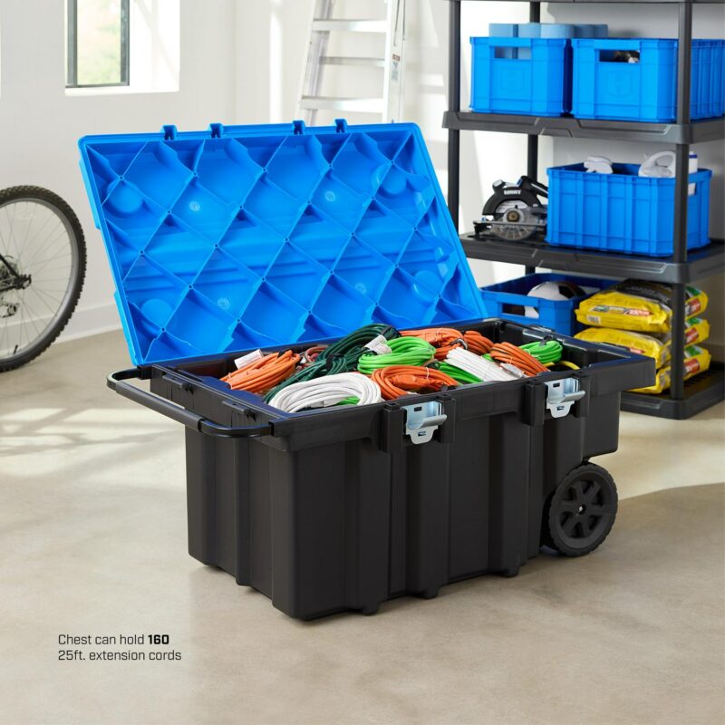 HART 50 Gallon Rolling Plastic Tool Chest with Work Top for Garage, Black with Blue Lid - Image 11