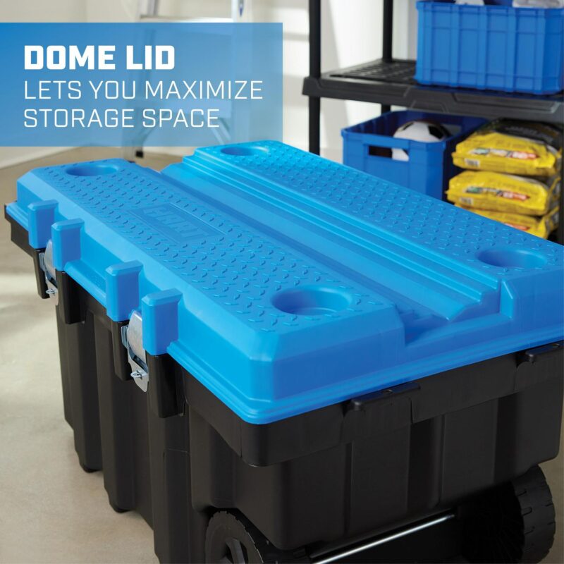 HART 50 Gallon Rolling Plastic Tool Chest with Work Top for Garage, Black with Blue Lid - Image 7