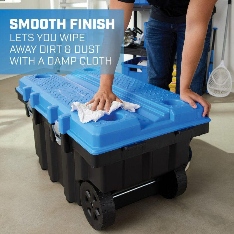 HART 50 Gallon Rolling Plastic Tool Chest with Work Top for Garage, Black with Blue Lid - Image 8
