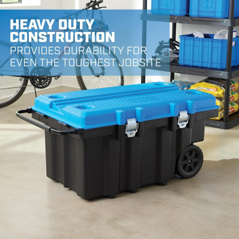 HART 50 Gallon Rolling Plastic Tool Chest with Work Top for Garage, Black with Blue Lid - Image 3