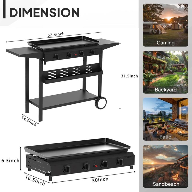HONGGE 4-Burner Propane Flat Top Griddle Grill for BBQ, Camping, Outdoor Cooking - Image 5
